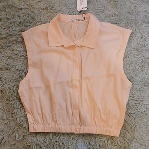 Calvin Klein Light Peach Sleeveless Button-Down Shirt